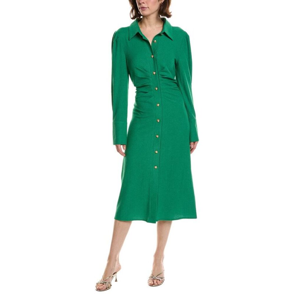 Pascale La Mode Womens  Button Front Puff Sleeve Dress, Green
